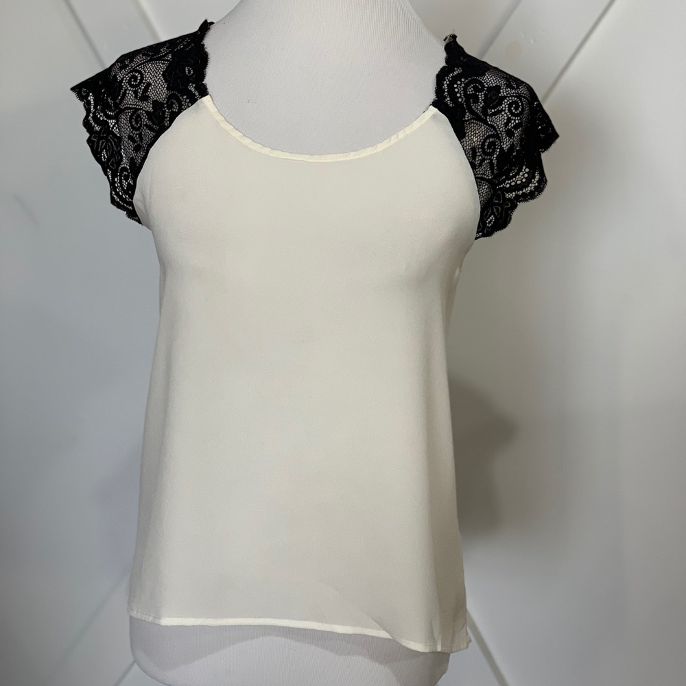 Cream black lace top